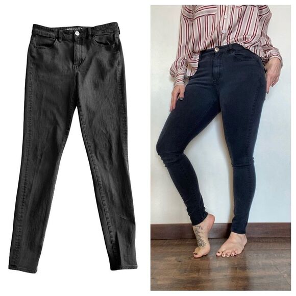 American Eagle Jeans High Rise Super Stretch 8 Extra Long Black - Picture 1 of 10